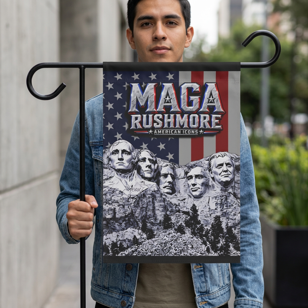 MAGA Rushmore Garden Flag | American Icons Patriotic Banner for Yard, Porch & Outdoor Decor