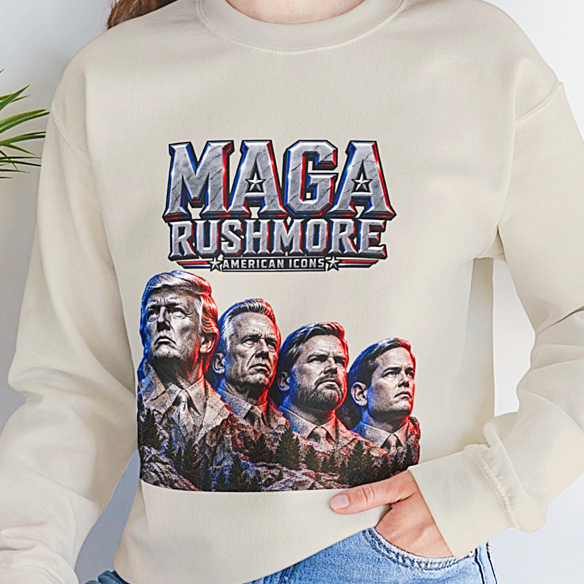 MAGA Rushmore American Icons Crewneck Sweatshirt