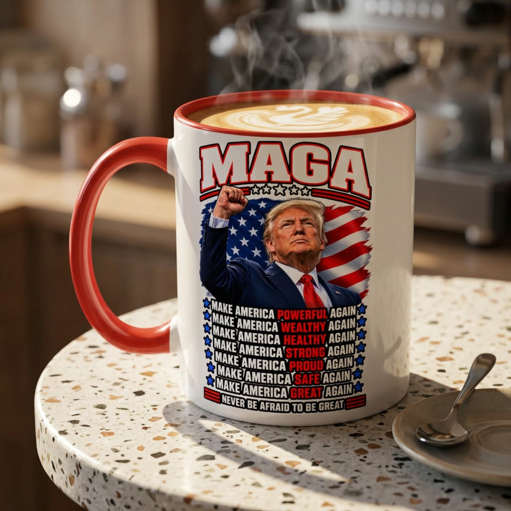 Trump Coffee Mug, MAGA Patriotic American Flag Ceramic Mug, 11 oz or 15 oz Conservative Gift