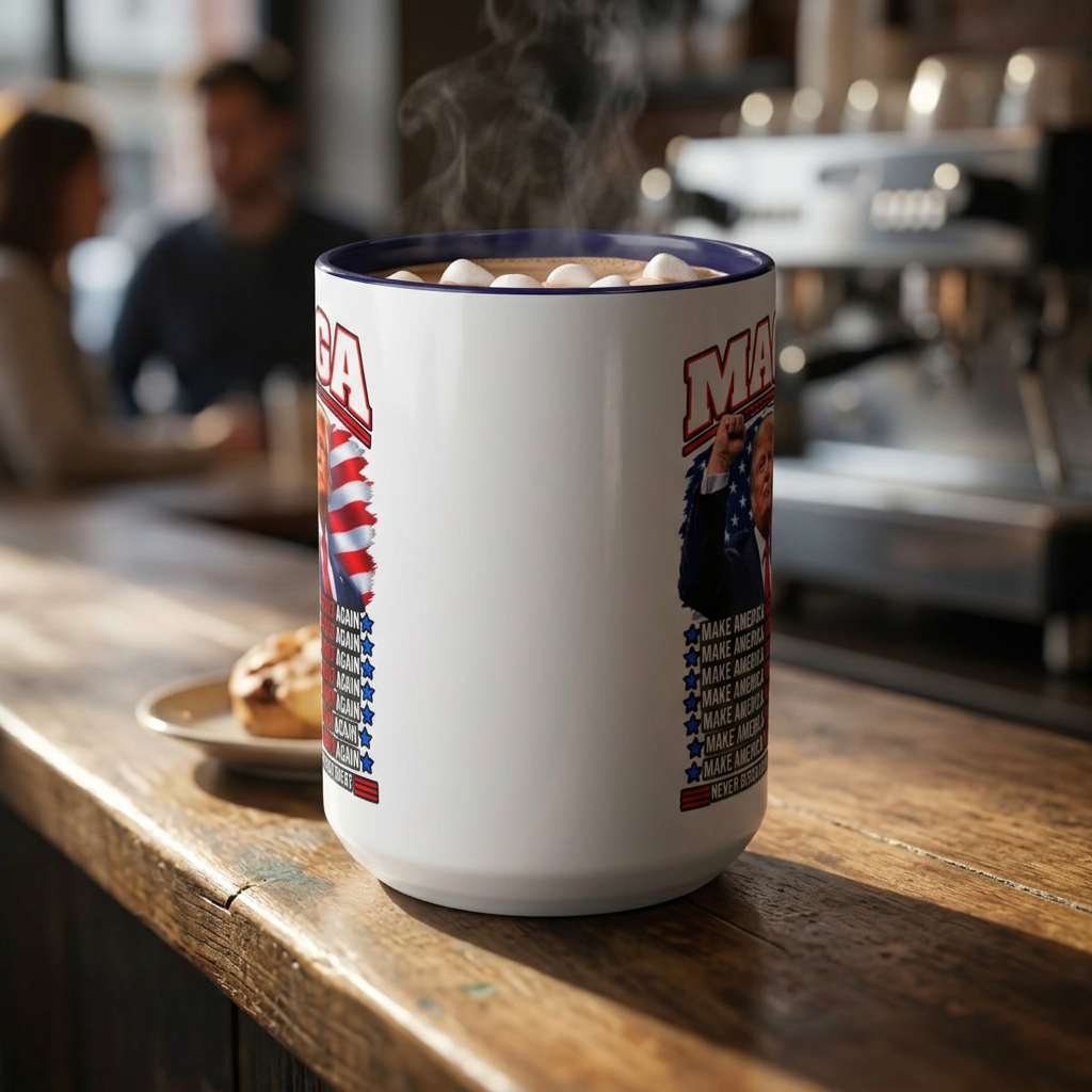 Trump Coffee Mug, MAGA Patriotic American Flag Ceramic Mug, 11 oz or 15 oz Conservative Gift
