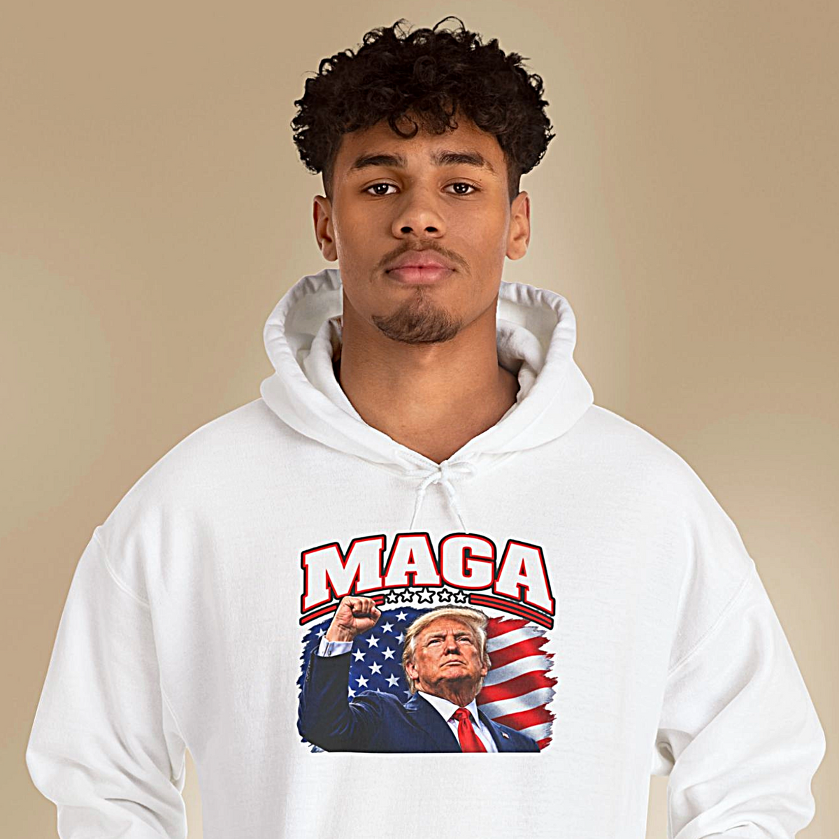 MAGA Trump Hoodie, Patriotic American Flag Back Print, Conservative Unisex Pullover Sweatshirt
