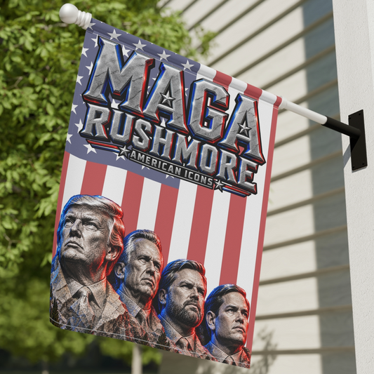 MAGA Rushmore Garden Flag Double Sided Outdoor Banner American Icons Trump