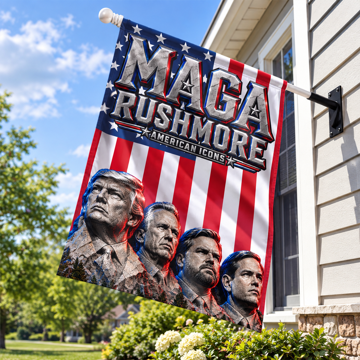 MAGA Rushmore Garden Flag Double Sided Outdoor Banner American Icons Trump