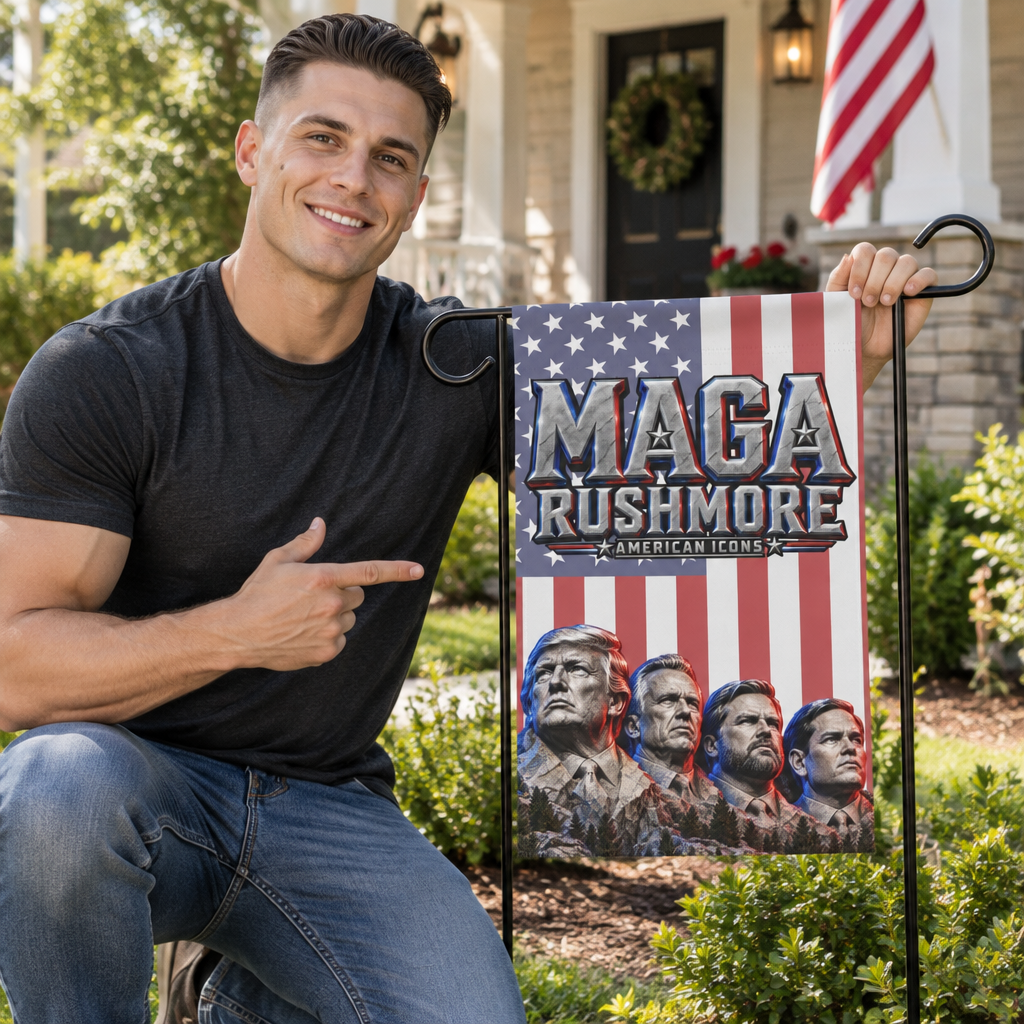 MAGA Rushmore Garden Flag Double Sided Outdoor Banner American Icons Trump