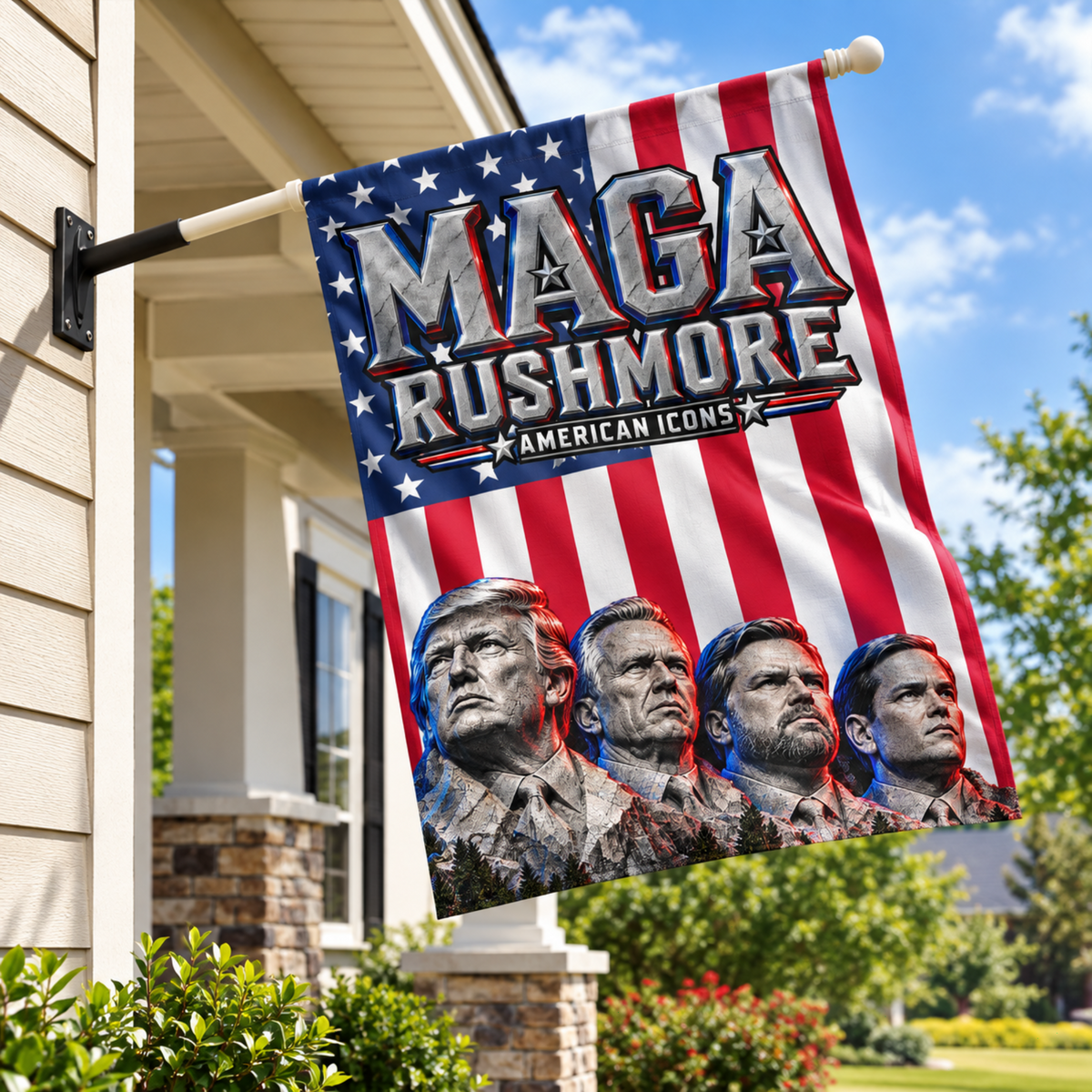 MAGA Rushmore Garden Flag Double Sided Outdoor Banner American Icons Trump