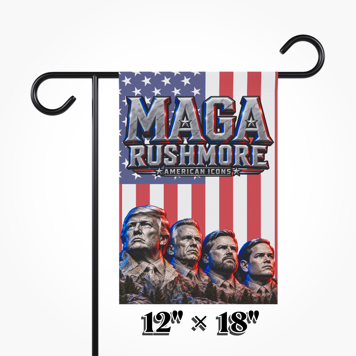 MAGA Rushmore Garden Flag Double Sided Outdoor Banner American Icons Trump