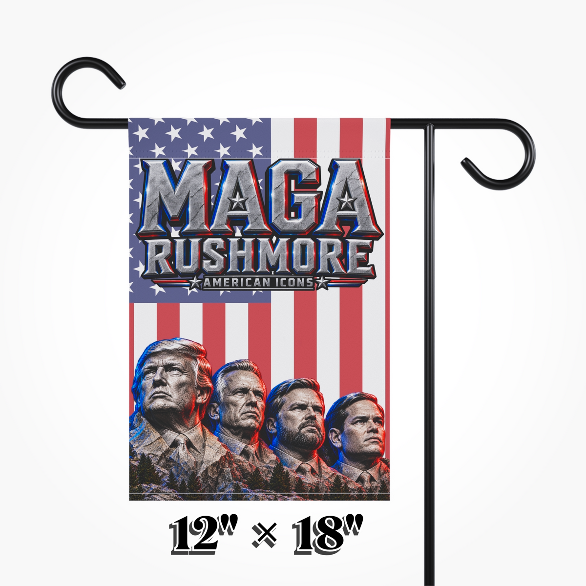 MAGA Rushmore Garden Flag Double Sided Outdoor Banner American Icons Trump