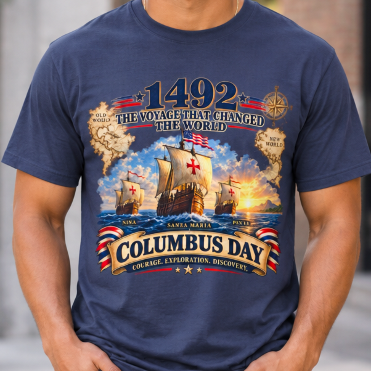 Columbus Day Shirt – 1492 Vintage-Inspired Three Ships Tee