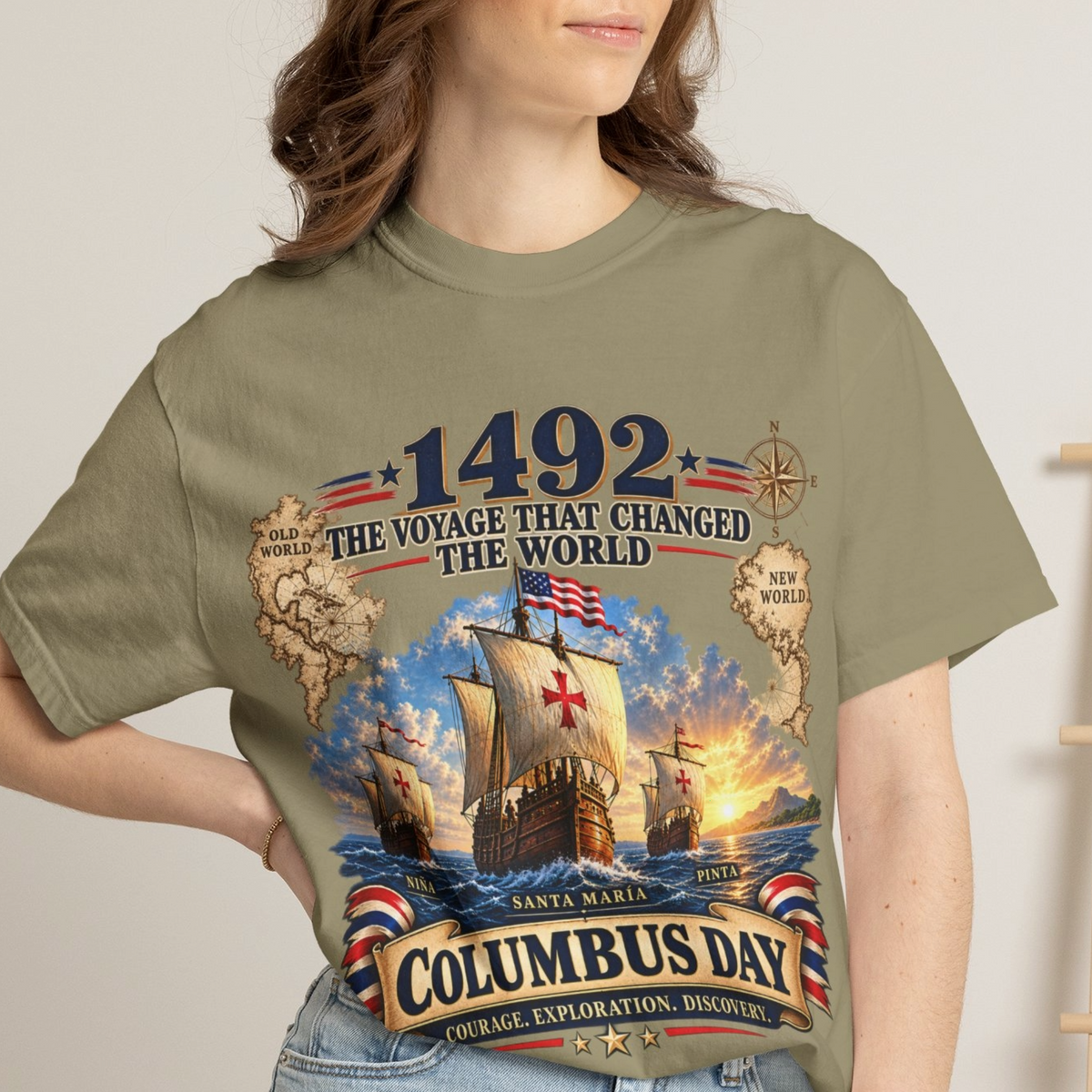 Columbus Day Shirt – 1492 Vintage-Inspired Three Ships Tee
