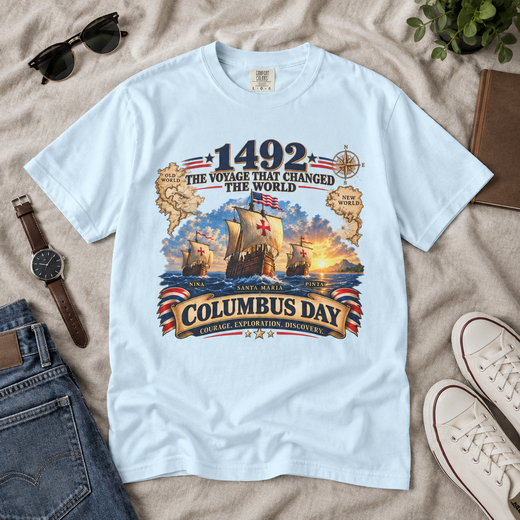Columbus Day Shirt – 1492 Vintage-Inspired Three Ships Tee