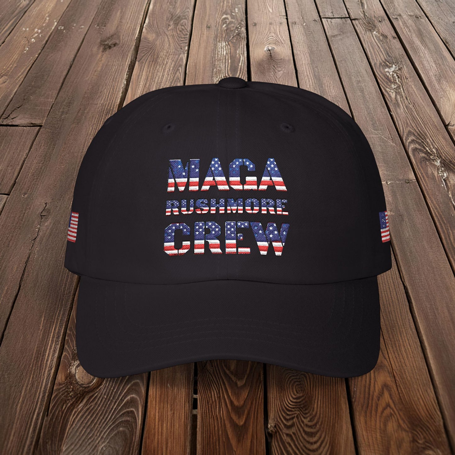 Patriotic "MAGA RUSHMORE CREW" Dad Cap — USA Flag Embroidered Baseball Hat