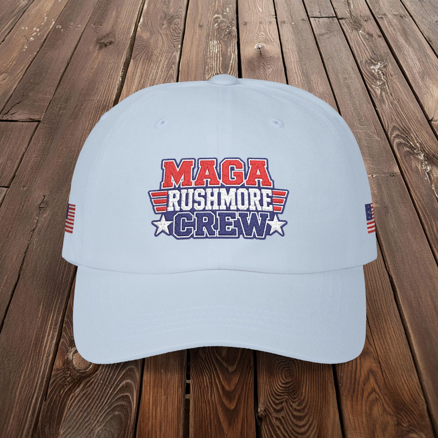 Patriotic "MAGA RUSHMORE CREW" Dad Cap — USA Flag Embroidered Baseball Hat
