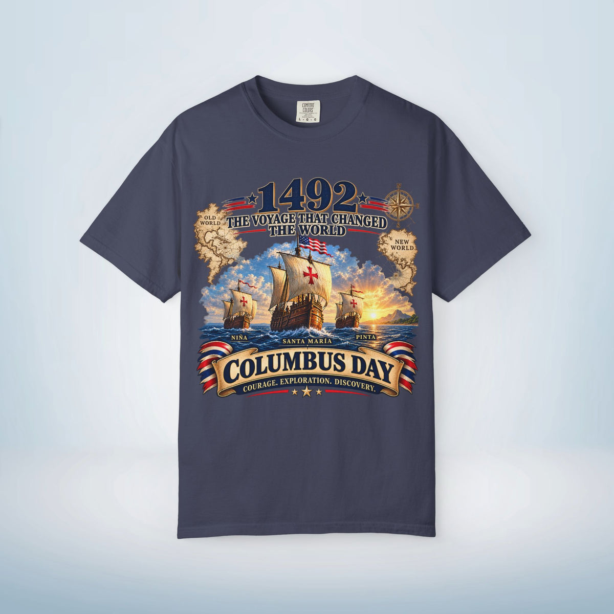 Columbus Day Shirt – 1492 Vintage-Inspired Three Ships Tee