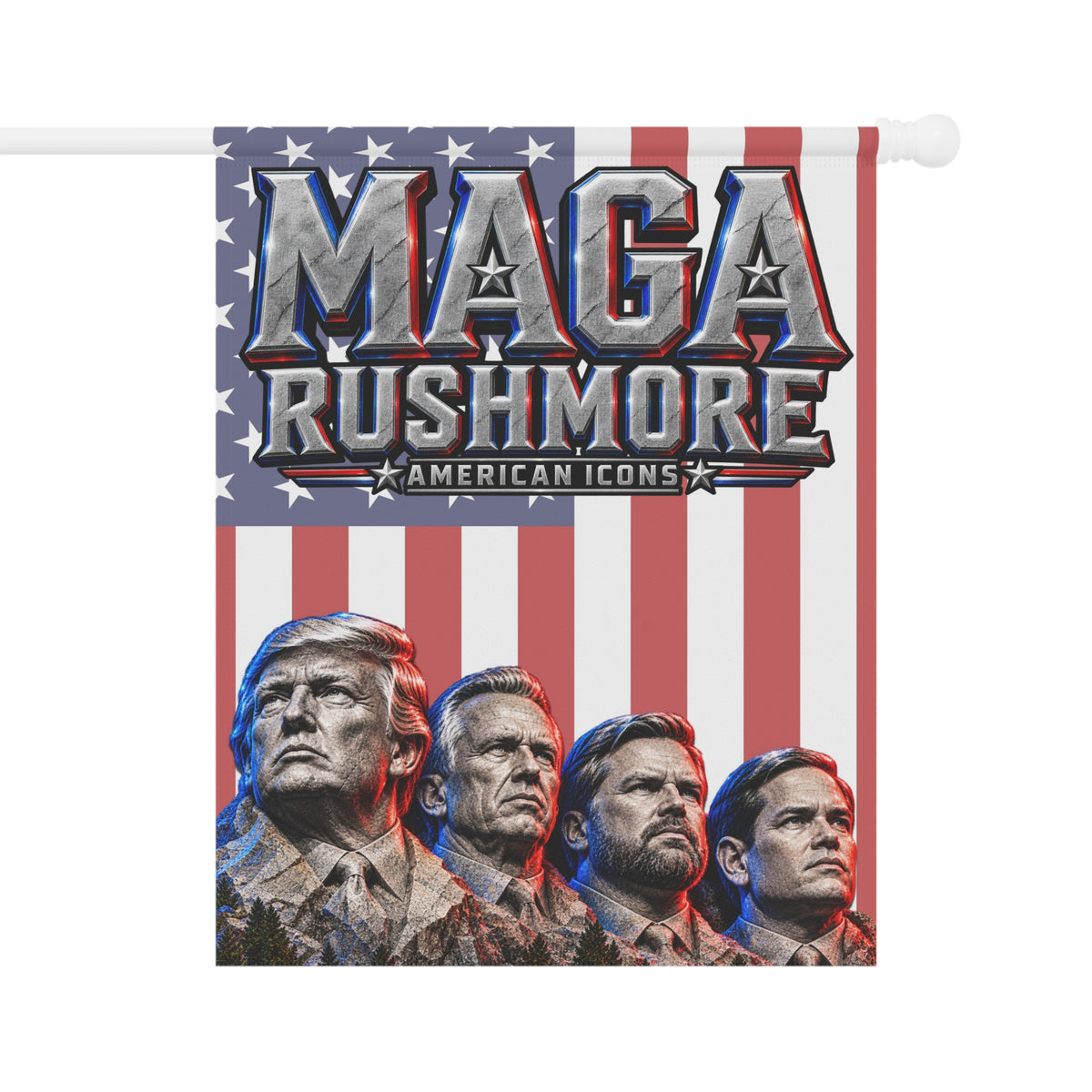 MAGA Rushmore Garden Flag Double Sided Outdoor Banner American Icons Trump