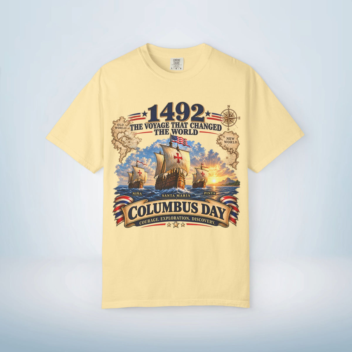 Columbus Day Shirt – 1492 Vintage-Inspired Three Ships Tee