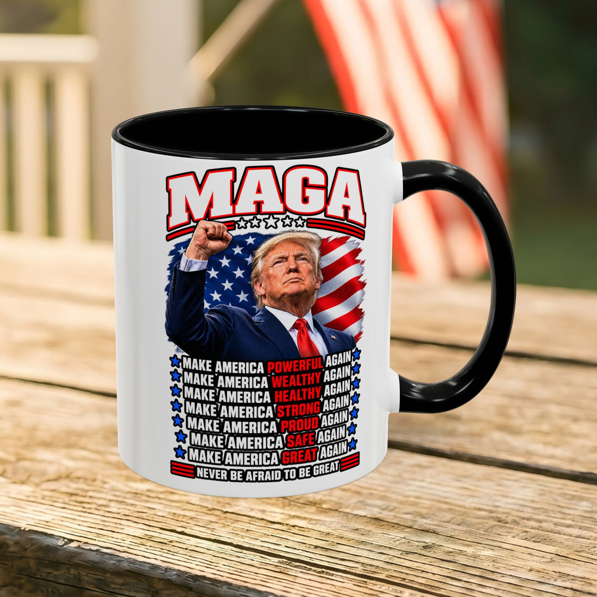 Trump Coffee Mug, MAGA Patriotic American Flag Ceramic Mug, 11 oz or 15 oz Conservative Gift