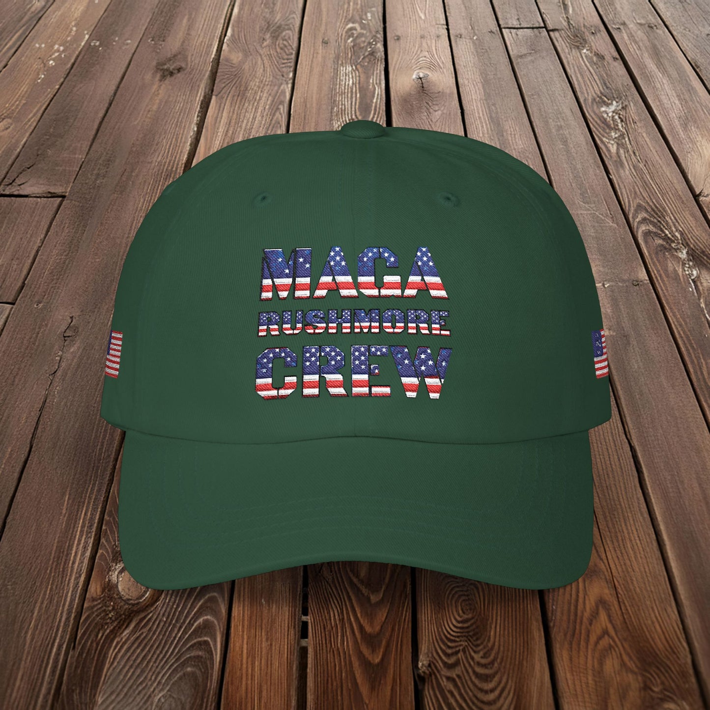 Patriotic "MAGA RUSHMORE CREW" Dad Cap — USA Flag Embroidered Baseball Hat