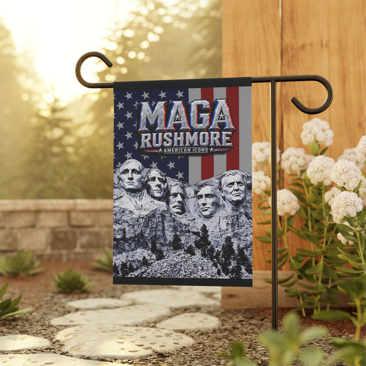 MAGA Rushmore Garden Flag | American Icons Patriotic Banner for Yard, Porch & Outdoor Decor