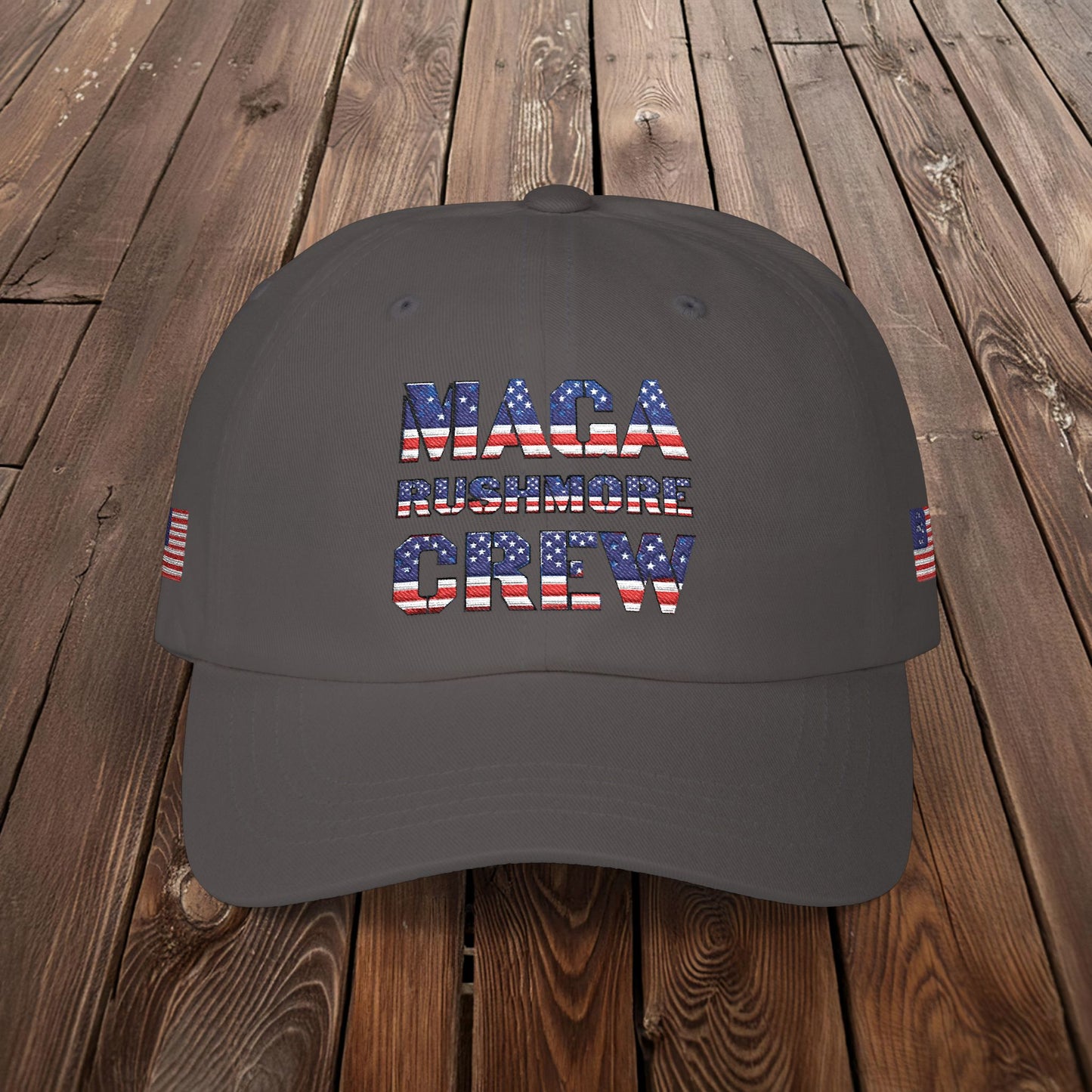 Patriotic "MAGA RUSHMORE CREW" Dad Cap — USA Flag Embroidered Baseball Hat