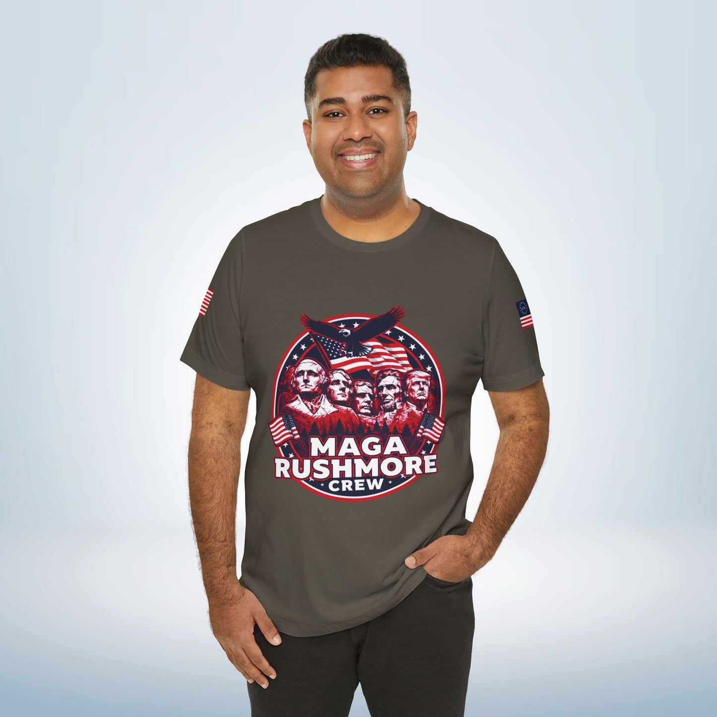 MAGA Rushmore Crew T-Shirt — Patriotic Political Cotton Tee