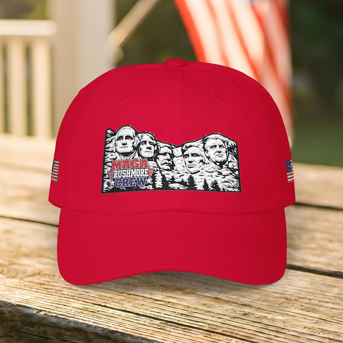 Patriotic "MAGA RUSHMORE CREW" Dad Cap — USA Flag Embroidered Baseball Hat