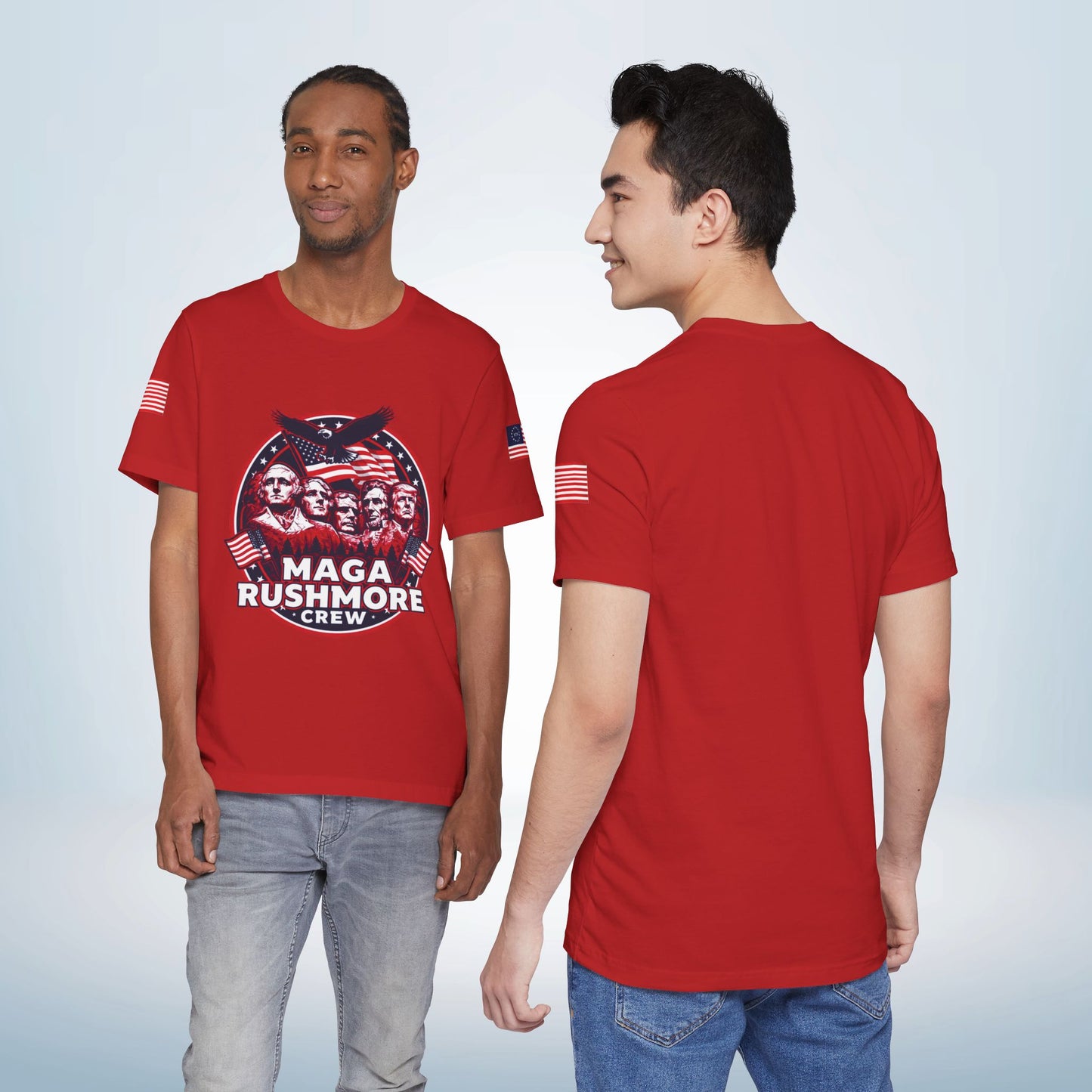 MAGA Rushmore Crew T-Shirt — Patriotic Political Cotton Tee