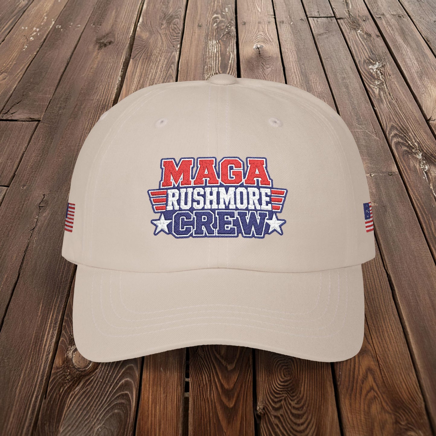 Patriotic "MAGA RUSHMORE CREW" Dad Cap — USA Flag Embroidered Baseball Hat