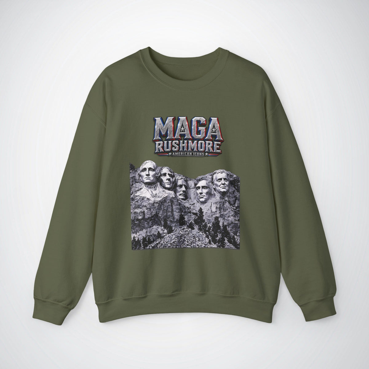 MAGA Rushmore Sweatshirt | American Icons Crewneck Gildan 18000