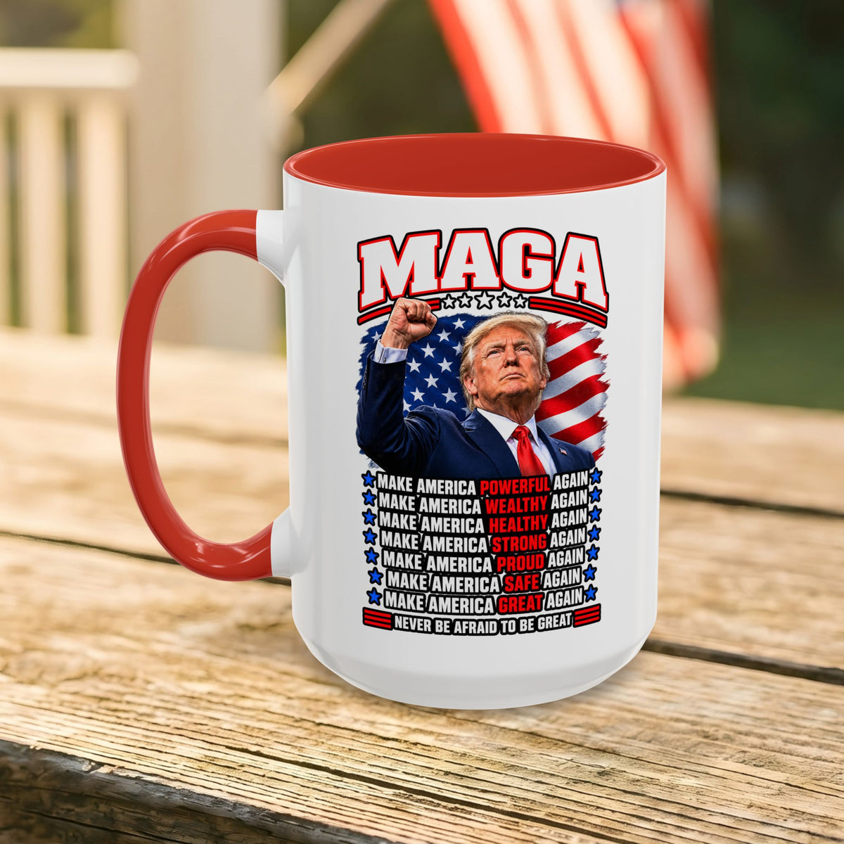 Trump Coffee Mug, MAGA Patriotic American Flag Ceramic Mug, 11 oz or 15 oz Conservative Gift
