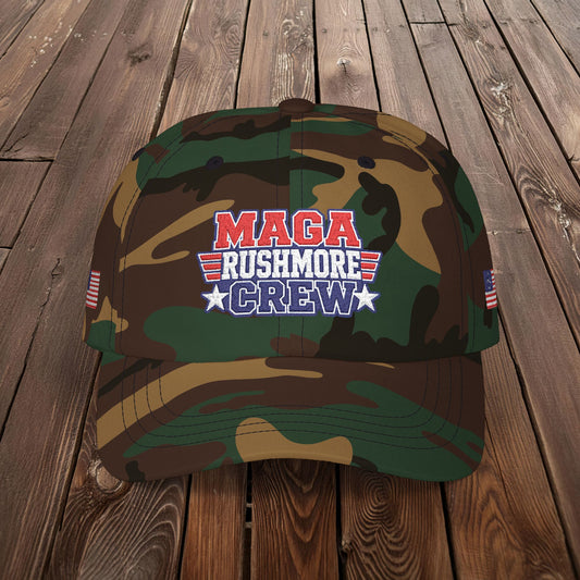 Patriotic "MAGA RUSHMORE CREW" Dad Cap — USA Flag Embroidered Baseball Hat