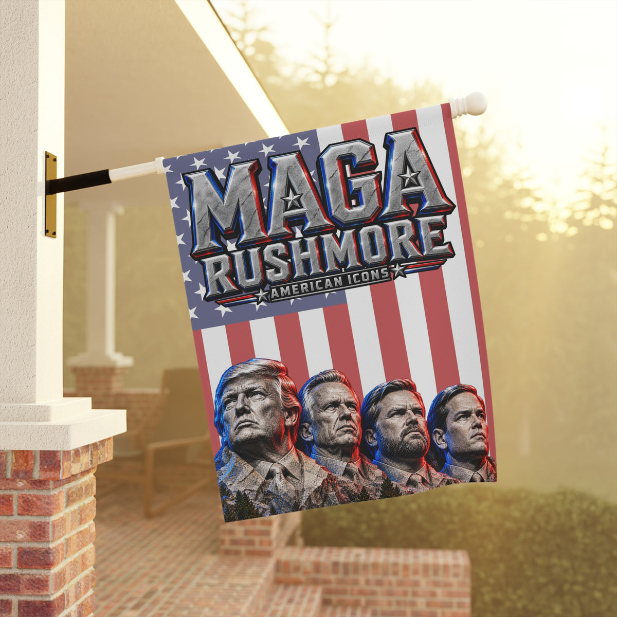 MAGA Rushmore Garden Flag Double Sided Outdoor Banner American Icons Trump