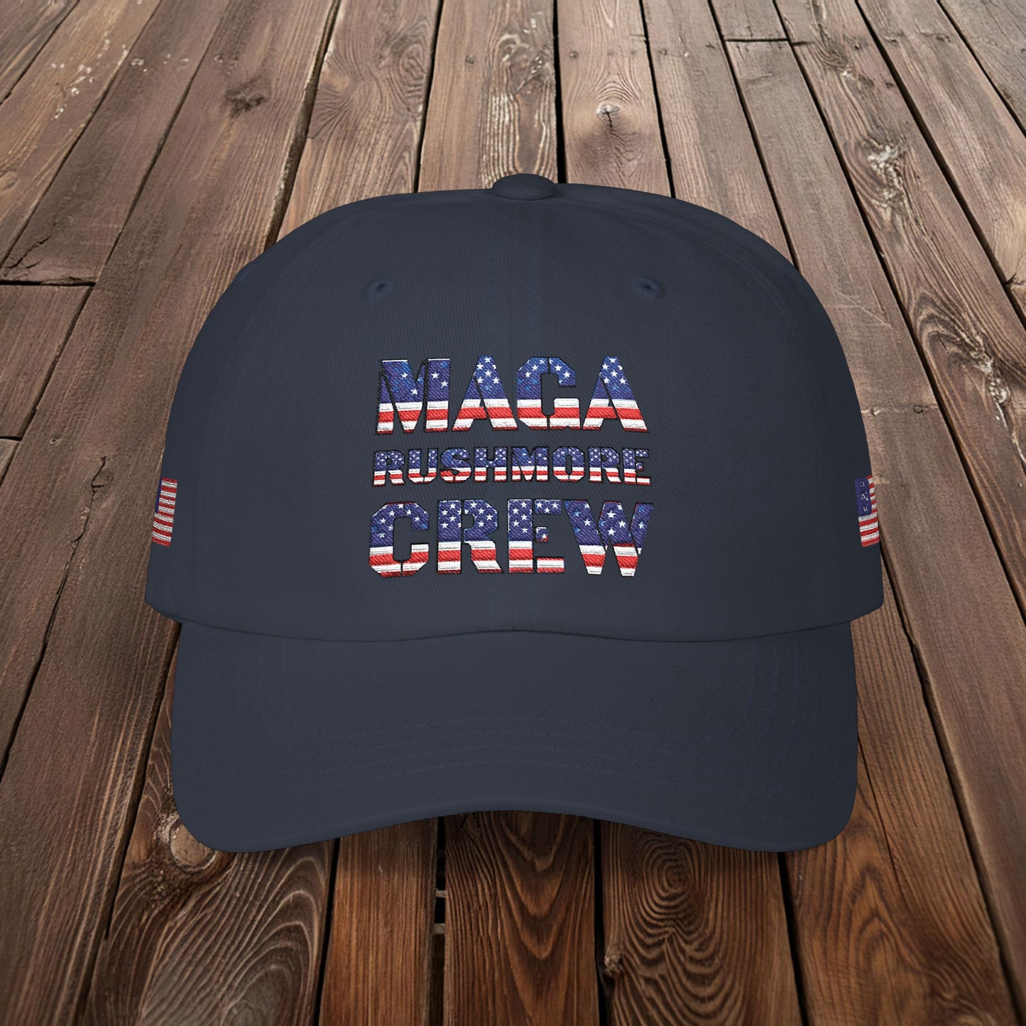 Patriotic "MAGA RUSHMORE CREW" Dad Cap — USA Flag Embroidered Baseball Hat