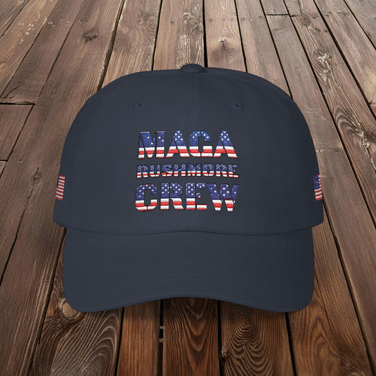Patriotic "MAGA RUSHMORE CREW" Dad Cap — USA Flag Embroidered Baseball Hat
