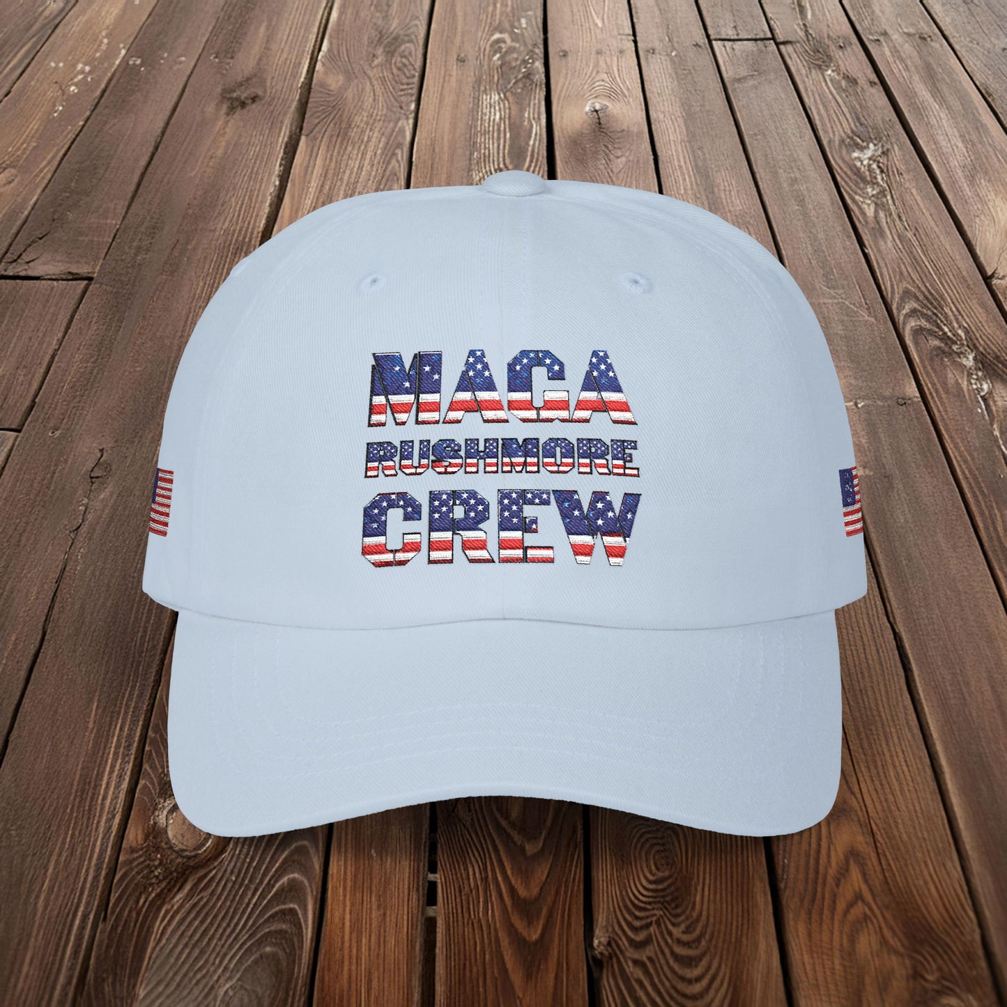 Patriotic "MAGA RUSHMORE CREW" Dad Cap — USA Flag Embroidered Baseball Hat