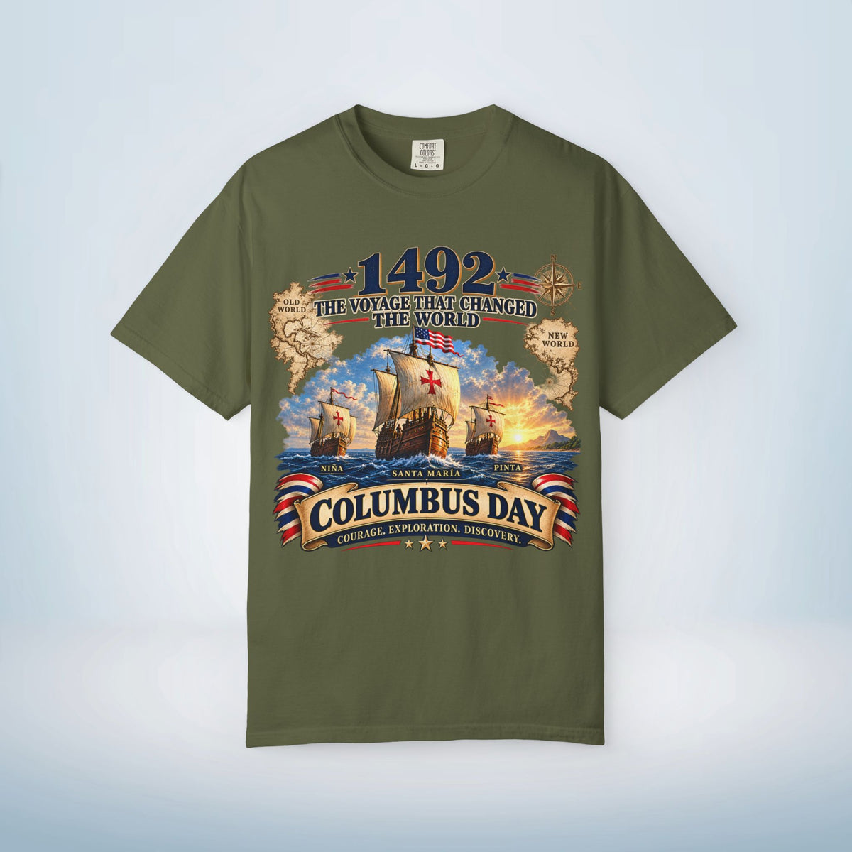 Columbus Day Shirt – 1492 Vintage-Inspired Three Ships Tee