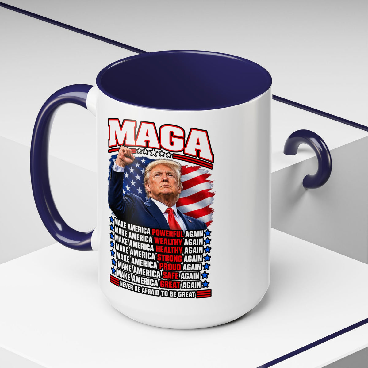 Trump Coffee Mug, MAGA Patriotic American Flag Ceramic Mug, 11 oz or 15 oz Conservative Gift
