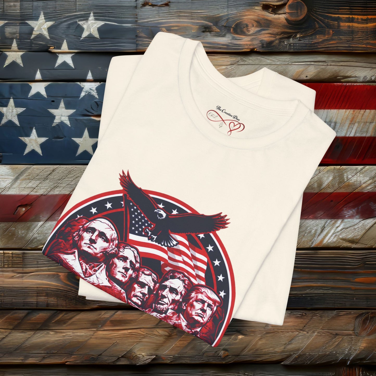 MAGA Rushmore Crew T-Shirt — Patriotic Political Cotton Tee