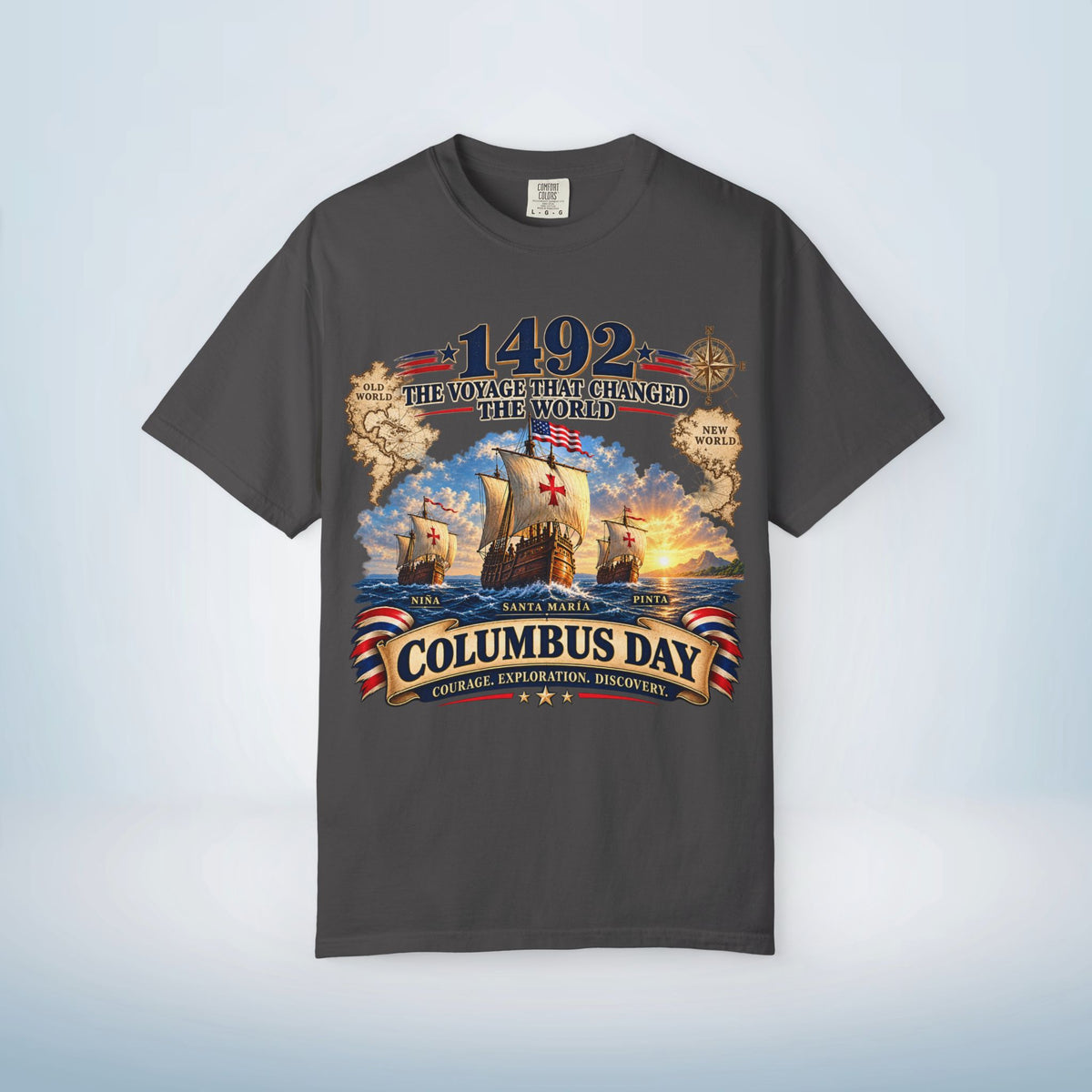 Columbus Day Shirt – 1492 Vintage-Inspired Three Ships Tee