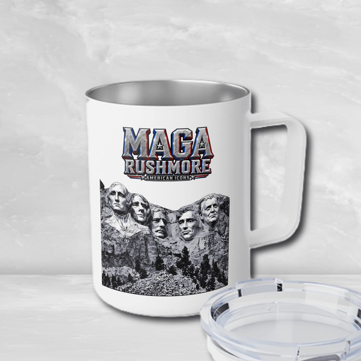 MAGA Rushmore 10oz Insulated Coffee Mug | Trump Added to Mount Rushmore - MAGA Rushmore Crew