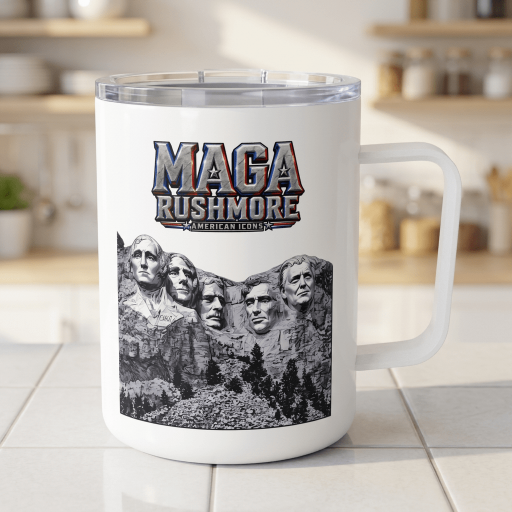 MAGA Rushmore 10oz Insulated Coffee Mug | Trump Added to Mount Rushmore - MAGA Rushmore Crew
