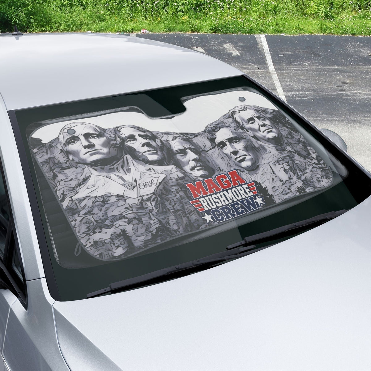 MAGA Rushmore Crew Car Sun Shade — Patriotic Windshield Protector - MAGA Rushmore Crew