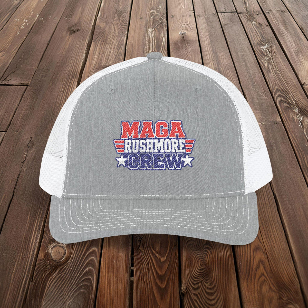 MAGA Rushmore Crew Trucker Cap — American Flag Embroidered Snapback - MAGA Rushmore Crew