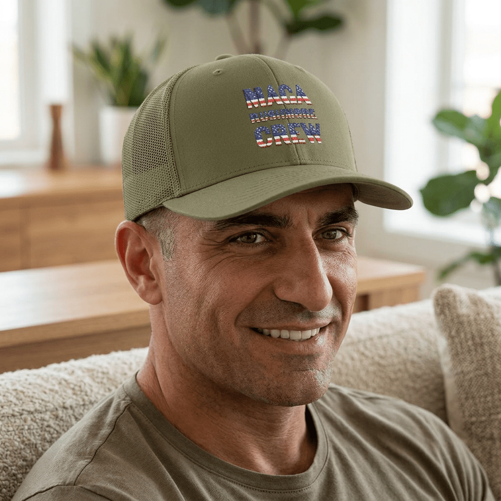 MAGA Rushmore Crew Trucker Cap — American Flag Embroidered Snapback - MAGA Rushmore Crew