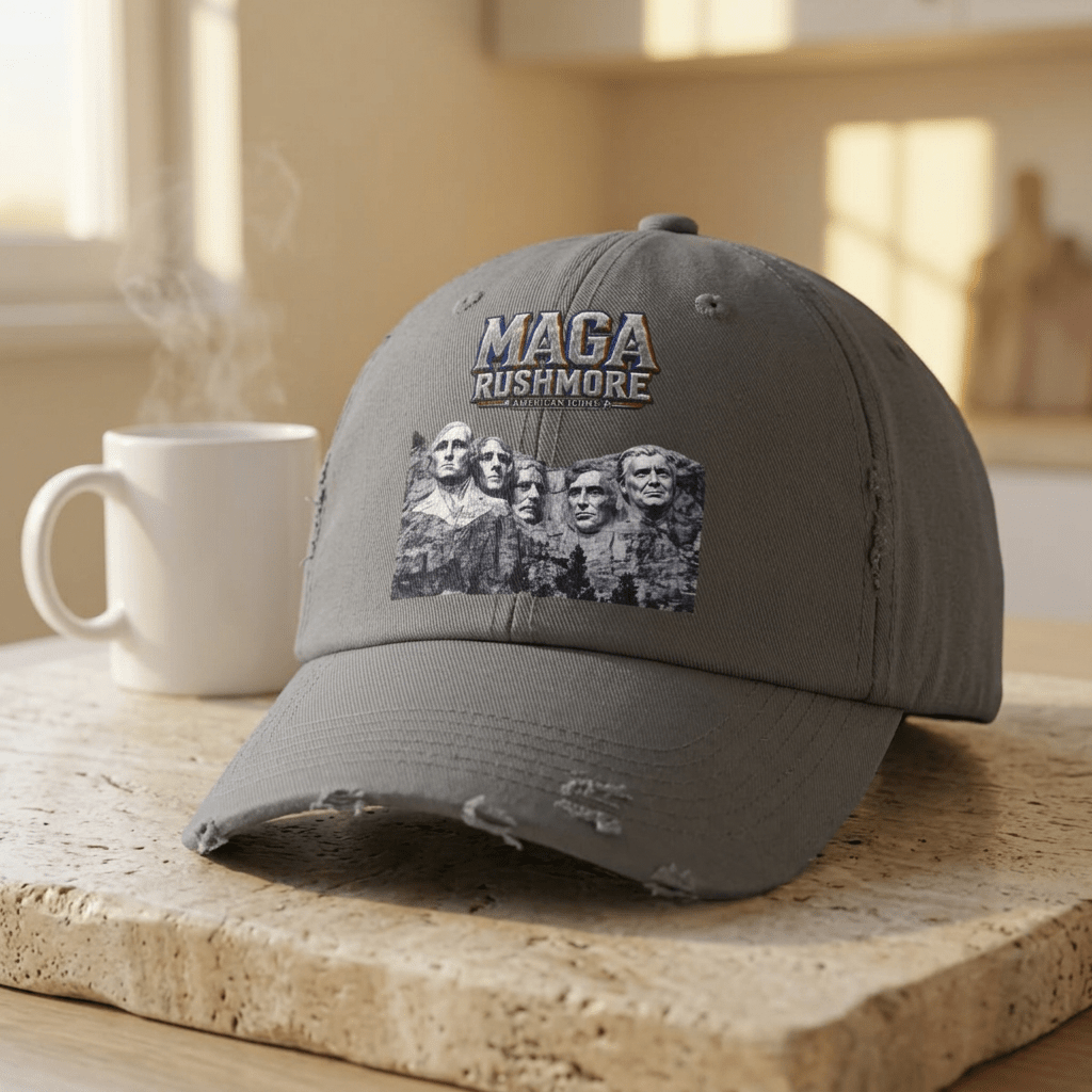 MAGA Rushmore Distressed Hat | American Icons Patriotic Cap - MAGA Rushmore Crew