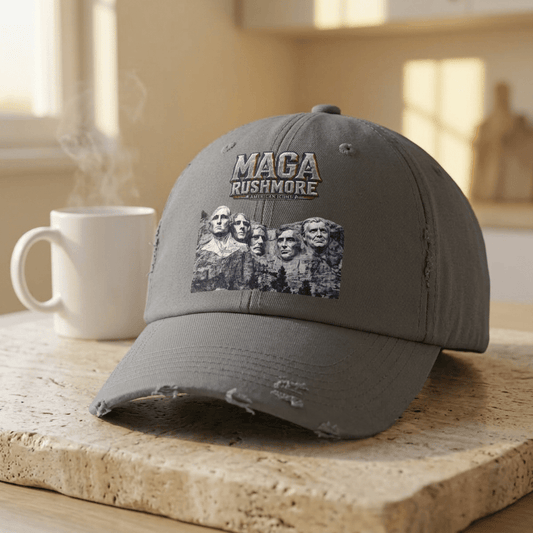 MAGA Rushmore Distressed Hat | American Icons Patriotic Cap - MAGA Rushmore Crew
