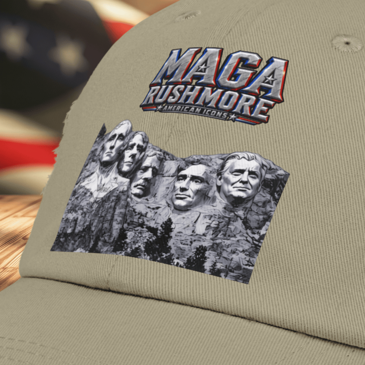 MAGA Rushmore Distressed Hat | American Icons Patriotic Cap - MAGA Rushmore Crew