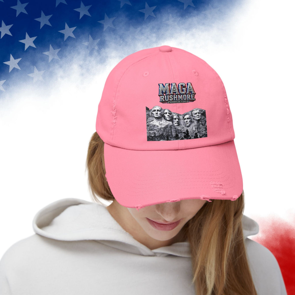MAGA Rushmore Distressed Hat | American Icons Patriotic Cap - MAGA Rushmore Crew