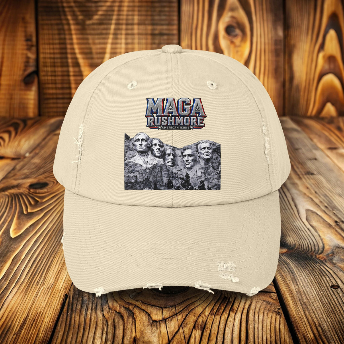 MAGA Rushmore Distressed Hat | American Icons Patriotic Cap - MAGA Rushmore Crew