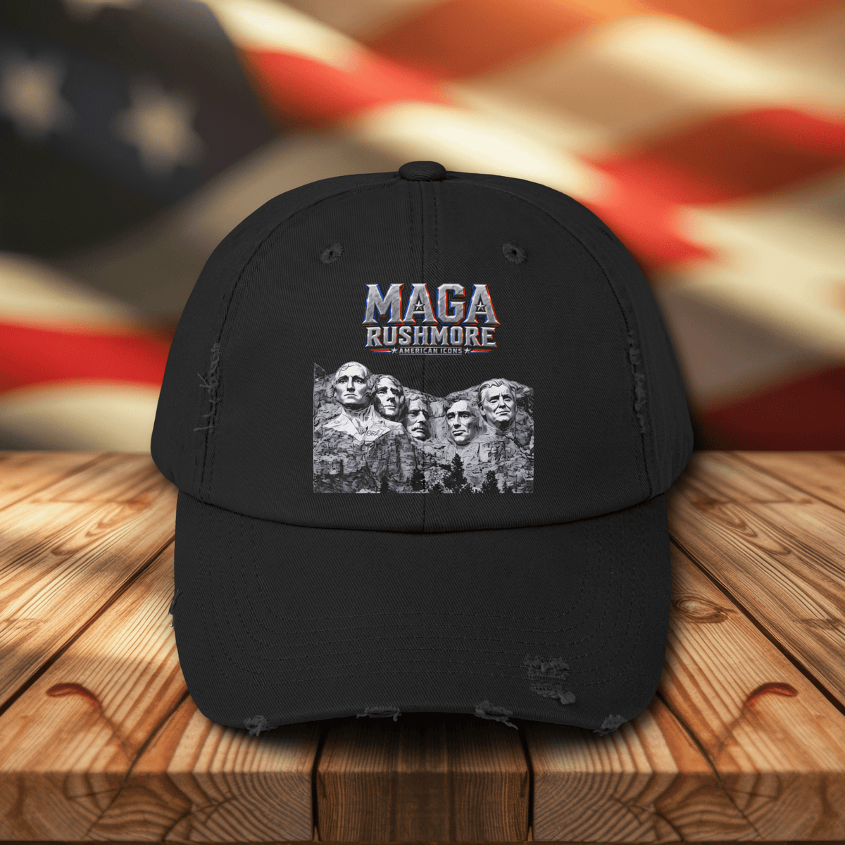MAGA Rushmore Distressed Hat | American Icons Patriotic Cap - MAGA Rushmore Crew