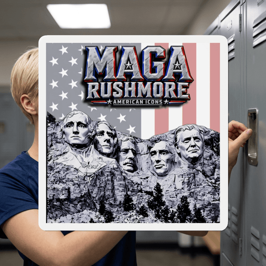 MAGA Rushmore Magnet | Original Mount Rushmore Presidents + Trump | Patriotic American Icons Fridge Magnet - MAGA Rushmore Crew